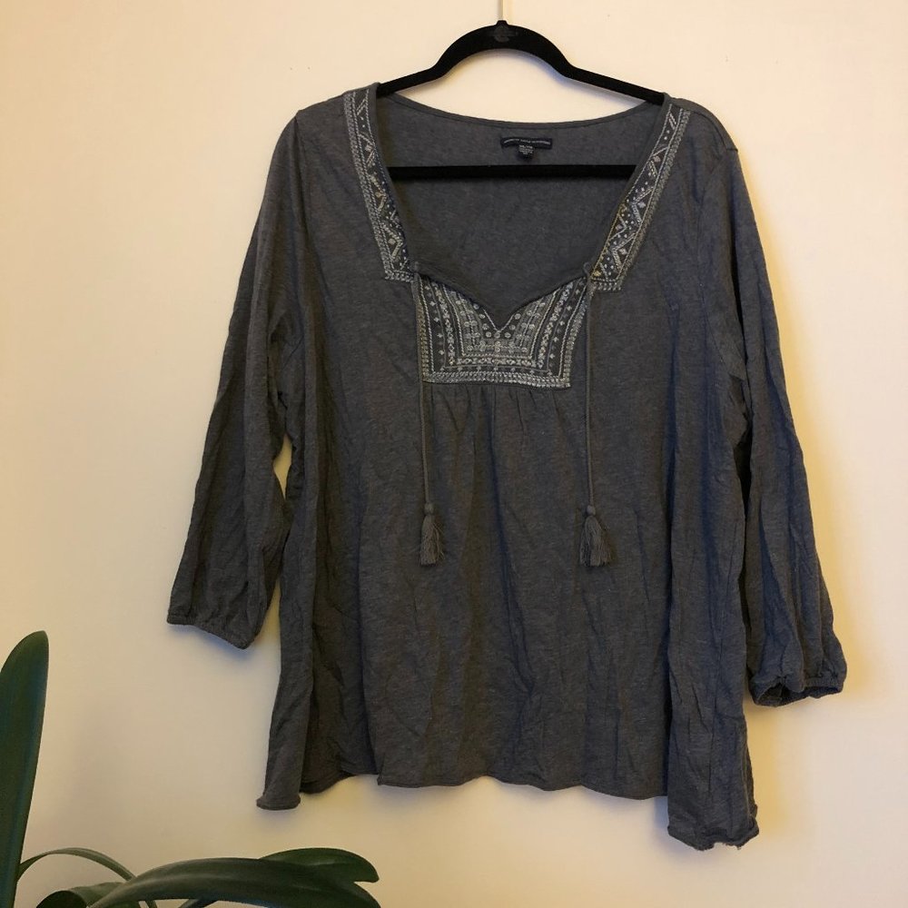Flowy Gray Open Blouse | American Eagle